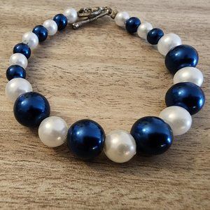 Blue and white beaded bracelet